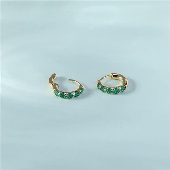 Tiny Pave Huggie Hoop CZ Earrings, Gold Pave Dainty Earrings, Huggie Hoops - Picture 3 of 6